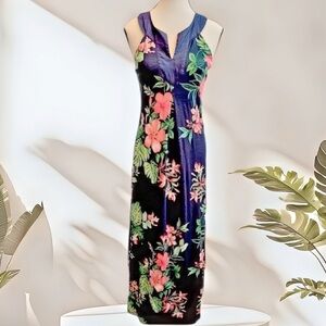 Tommy Bahama Tropical Floral Sleeveless Maxi Dress with Linen Trim